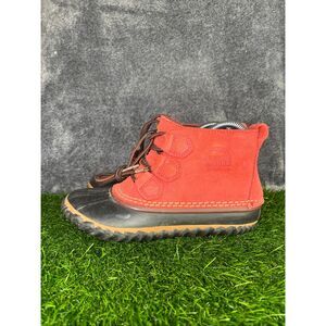 Sorel Out N About Plus Boot Womens Size 6 Red Black Leather Waterproof Duck Rain